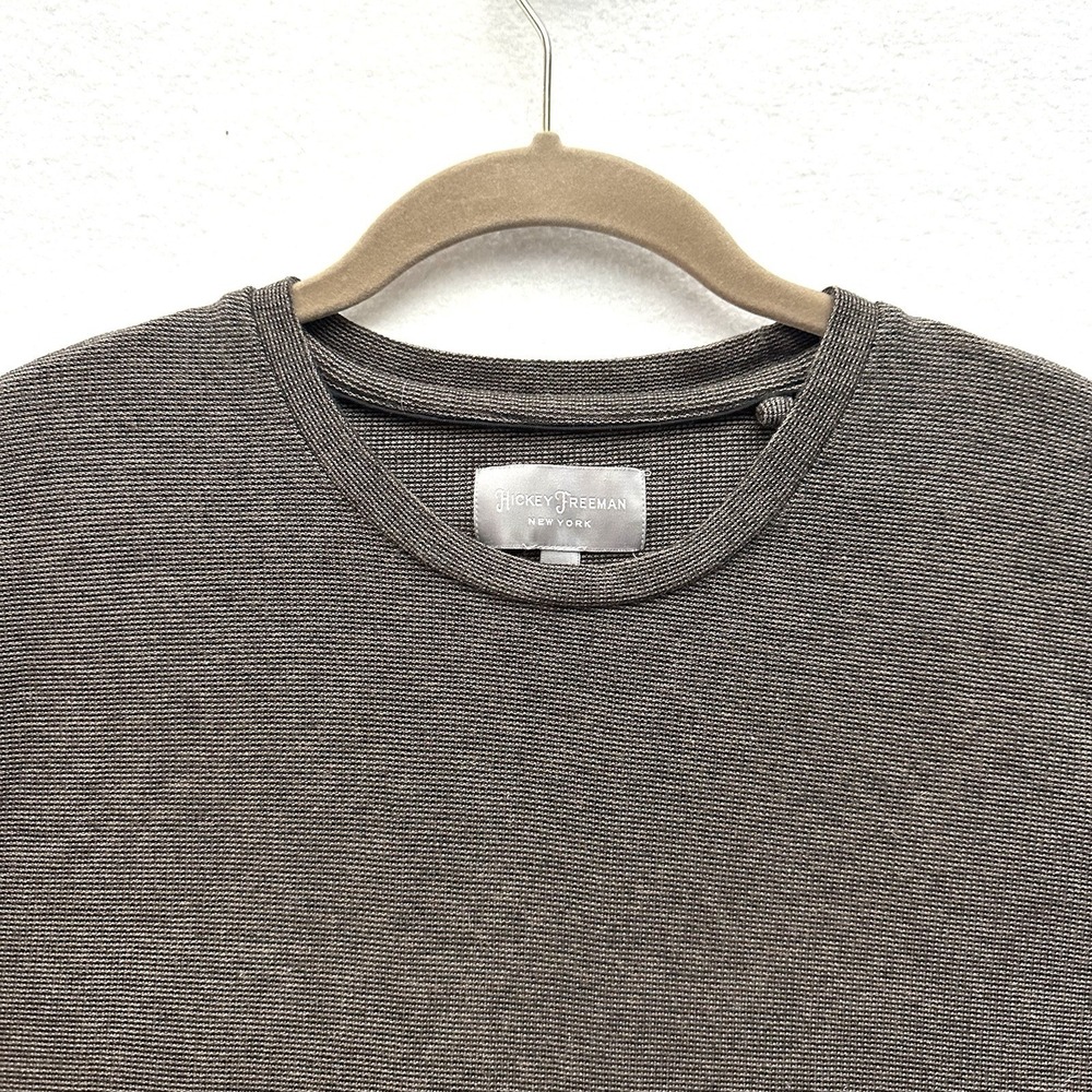 Hickey Freeman L Large Brown Black Textured Heavy Cotton T-Shirt‎ Classic Fit - Picture 2 of 9